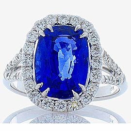 5.17 Carat Cushion Sapphire and Diamond Cocktail Ring in 18 Karat White Gold