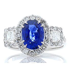 2.50 Carat Oval Sapphire and Princess Cut Diamond Cocktail Ring in White Gold