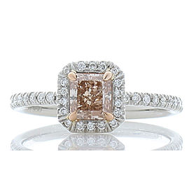 GIA Certified 0.74 Carat Fancy Pinkish Brown Radiant Cut Diamond Cocktail Ring