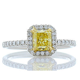 GIA Certified 0.72 Carat Radiant Cut Fancy Intense Yellow Diamond Cocktail Ring