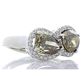 4.25 Carat Total Pear Shape Cognac Brown Diamond Ring in 18 Karat White Gold