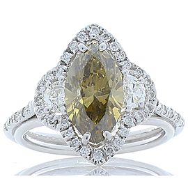 2.13 Carat Fancy Yellow Marquise Diamond Cocktail Ring in 18 Karat White Gold