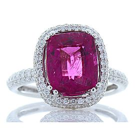 Heritage Gem Studio2.98 Carat Cushion Rubellite and Diamond Cocktail Ring in 18 Karat White Gold