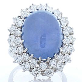 20.00 Carat Blue Cabochon Sapphire and Diamond Cocktail Ring in 18 Karat Gold