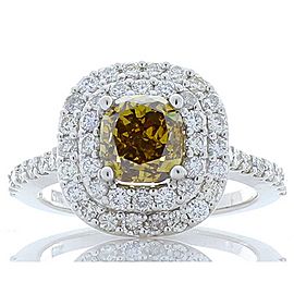 Heritage Gem Studio GIA Certified 1.50 Carat Cushion Cut Fancy Yellowish Brown Diamond Cocktail Ring