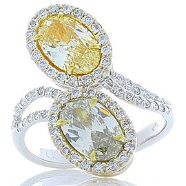 Heritage Gem Studio GIA Certified 2.09 Carat Total Oval Fancy Light Yellow and Gray Diamond Ring