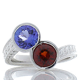 Heritage Gem Studio 2.27 Carat Total Tanzanite and Spessartite Cocktail Ring in 14 Karat White Gold