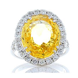 Heritage Gem Studio 9.85 Carat Oval Yellow Sapphire and Diamond Cocktail Ring in White Gold