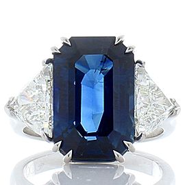 Heritage Gem Studio 10.50 Carat Emerald Cut Blue Sapphire and Trillion Diamond Cocktail Ring in Gold