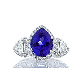 Heritage Gem Studio 3.94 Carat Pear Shape Tanzanite and Diamond Cocktail Ring in 14 Karat White Gold