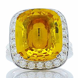 Heritage Gem Studio 9.60 Carat Cushion Yellow Sapphire and White Diamond Cocktail Ring