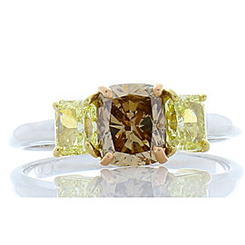 Heritage Gem Studio GIA Certified 1.05 Carat Cushion Cut Fancy Brown Diamond and Yellow Diamond Ring