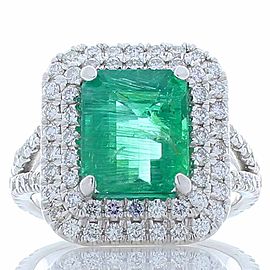 GII Certified 3.99 Carat Total Emerald Cut Emerald and Diamond Cocktail Ring