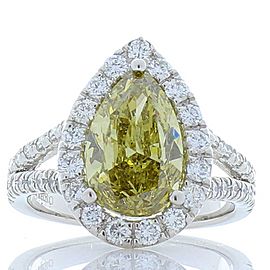 Heritage Gem Studio GIA Certified 3.01 Carat Pear Shape Fancy Yellow Diamond Cocktail Ring In Plat