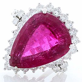 Heritage Gem Studio 17.00 Carat Pear Shape Rubellite and Diamond Cocktail Ring in Platinum