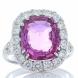 Heritage Gem Studio GIC Certified 6.06 Carat Cushion Pink Sapphire & Diamond Cocktail Ring In 18K