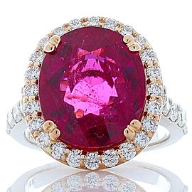 Heritage Gem Studio 7.19 Carat Cushion Cut Rubellite & Diamond Cocktail Ring In 18K White Gold