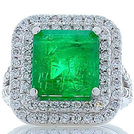 Heritage Gem Studio 5.30 Carat Emerald Cut Emerald and Diamond Cocktail Ring in 18 Karat White Gold