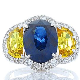 Heritage Gem Studio GIA Certified 4.75 Carat Oval Blue Sapphire,Yellow Sapphire & Diamond Gold Ring