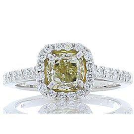 Heritage Gem Studio 1.14 Carat Cushion Cut Fancy Yellow Diamond Cocktail Ring in 14 Karat White Gold