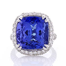 Heritage Gem Studio 14.93 Carat Cushion Cut Tanzanite And Diamond Cocktail Ring In 18 K White Gold