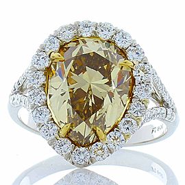 Heritage Gem Studio GIA Certified 4.68 Carat Pear Shape Fancy Brownish Yellow Diamond Cocktail Ring