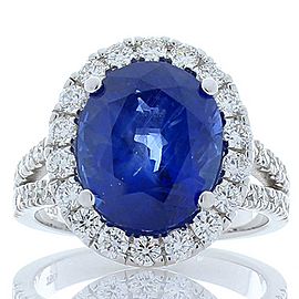 GRS Certified 6.18 Carat Oval Sapphire & Diamond Cocktail Ring In 18K White Gold