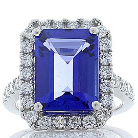 6.17 Carat Emerald Cut Tanzanite and Diamond Cocktail Ring in Platinum