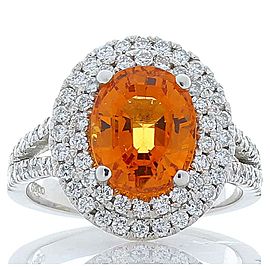 PGS Certified 3.56 Oval Carat Orange Spessartite & Diamond Cocktail Ring