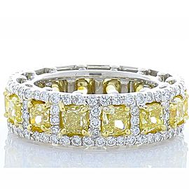 5.10 Carat Cushion Cut Natural Fancy Yellow Diamond Ring in 18 Karat White Gold