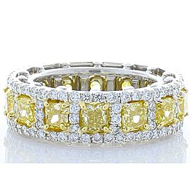 4.78 Carat Total Cushion Cut Natural Fancy Yellow Diamond Two Tone Ring In 18K