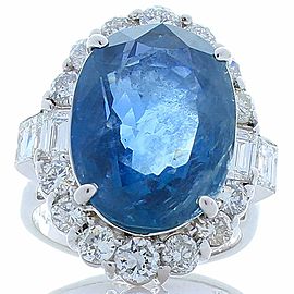 PGS Certified 14.37 Carat Oval Blue Sapphire & Diamond Cocktail Ring In Platinum