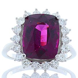 EGL Certified 5.14 Carat Cushion Cut Rhodolite Garnet and Diamond Cocktail Ring