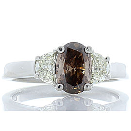 0.80 Carat Oval Fancy Brown and Half Moon Diamond Cocktail Ring in Platinum