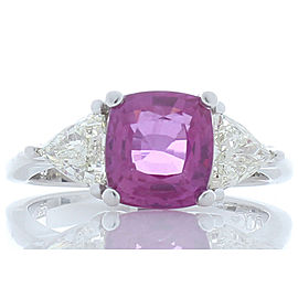 Emteem Lab Certified 3.07 Carat Cushion Cut Pink Sapphire and Diamond Ring