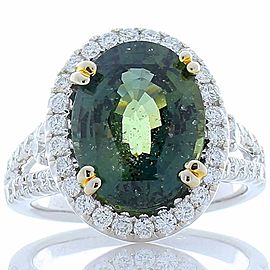 Emteem Lab Certified 6.12 Carat Oval Green Sapphire and Diamond Cocktail Ring