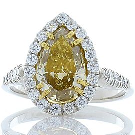 GIA Certified 2.50 Carat Pear Shape Fancy Yellow Diamond Two-Tone Cocktail Ring