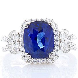 EGL Gem Lab Certified Cushion Cut Blue Sapphire & Diamond Cocktail Ring In 18k