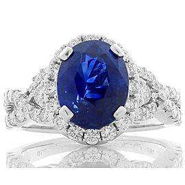 Emteem Lab Certified 4.11 Carat Total Oval Blue Sapphire and Diamond Gold Ring