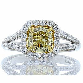 GIA Certified 1.28 Carat Cushion Cut Fancy Yellow Diamond Cocktail Ring in Plat