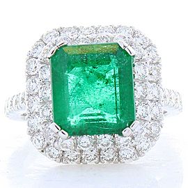 4.09 Carat Emerald Cut Emerald and Diamond Cocktail Ring in 18 Karat White Gold