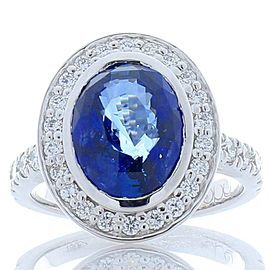 Heritage Gem Studio Emteem Lab Certified 5.02 Carat Oval Blue Sapphire and Diamond Cocktail Ring