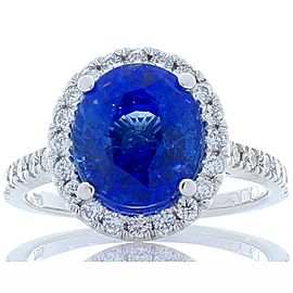 Emteem Lab Certified Blue Sapphire and Diamond Cocktail Ring in 18 Karat Gold