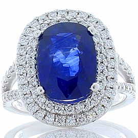 GIA Certified 4.49 Carat Cushion Cut Blue Sapphire and Diamond Cocktail Ring