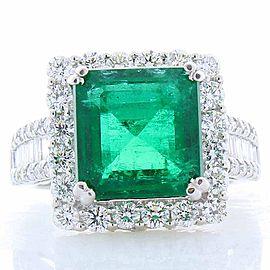 5.88 Carat Emerald Cut Emerald and Diamond Cocktail Ring in 18 Karat White Gold