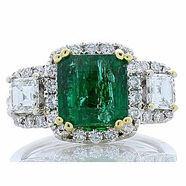 Heritage Gem Studio PGS Certified 2.38 Carat Emerald Cut Emerald and Diamond Cocktail Gold Ring