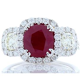 2.03 Carat Cushion Cut Ruby and Diamond Cocktail Ring in 18 Karat White Gold