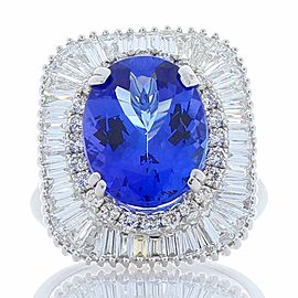 4.66 Carat Oval Tanzanite and Diamond Cocktail Ring in 18 Karat White Gold