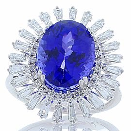 Heritage Gem Studio 7.00 Carat Oval Tanzanite and Baguette Diamonds Cocktail Ring in 18 Karat Gold