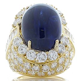 GIA Certified 24.50 Carat Oval Cabochon Blue Sapphire and Diamond Cocktail Ring